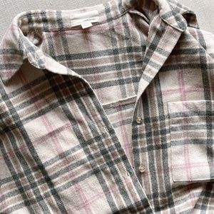 THE KORNER Plaid Tunic Oversized Brushed Flannel Shirt Dress